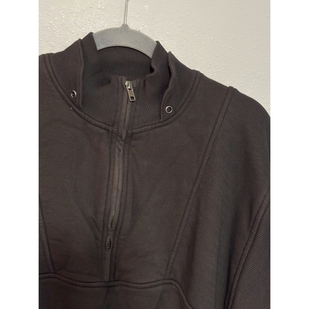 Joah Brown Quarter Zip Pullover Sweatshirt Women's S/M Black Ribbed Trim - Picture 5 of 8